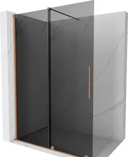 Sprchové dvere MEXEN/S - Velar Sprchová zástena posuvná Walk-in 160 x 200, grafit 8 mm, meď kartáčovaná 871-160-000-43-65