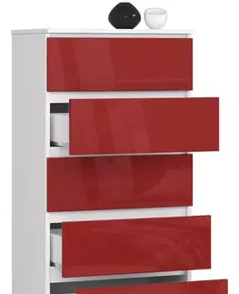 Komody a skrinky Dizajnová, vysoká komoda BERRY60, biela / červený lesk