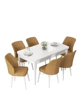 Jedálenské sety Extendable Dining Table & Chairs Set (7 Pieces) Nef - White, Cappuccino