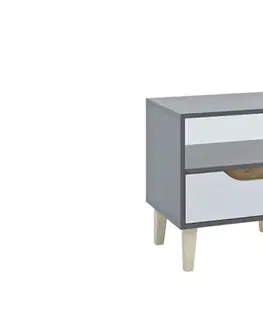Nočné stolíky DOOWE nočný stolík 1S, antracit/biela/dub Craft zlatý