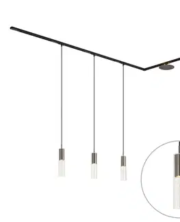Koľajnicové svetelné systémy Moderný koľajnicový systém čierny s 3 závesnými svietidlami a 2 stropnými svietidlami Gunmetal 1-fázový - Iconic Lloyd Pulley