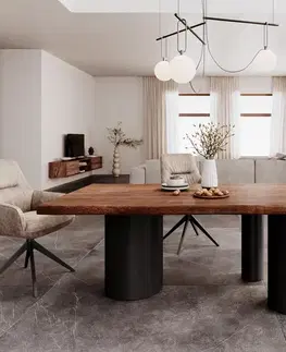 Jedálenské stoly DELIFE Jedálenský stôl Edge 200x100 XL akácia hnedá Troa kov čierna Live-Edge