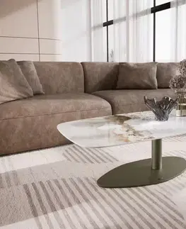 Konferenčné stolíky DELIFE Konferenčný stolík Edge zaoblený tvar 120x70 cm keramika Minas Melange Vibany kov titánová farba efekt