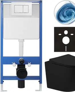 Záchody CERANO - Kompletný podomietkový WC set Lite/Cesso - čierna matná - WC tlačidlo Classic, biele - predstenová inštalácia/sadrokartón - 49x36 CER-8050BD103