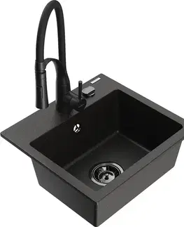 Kuchynské drezy MEXEN/S MEXEN/S - Milo granitový drez 1-miska vrátane batérie Aster, čierna/zlatá metalik 6505-75-73450-70-B