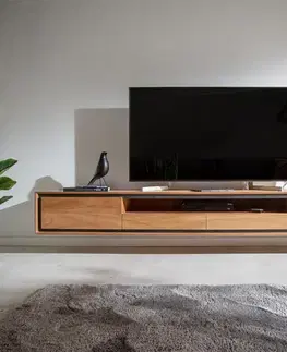 Televízne stolíky DELIFE TV stolík Stonegrace 240 cm akácia prírodná 2 dvierka 1 priehradka 2 zásuvky kamenná dyha závesný