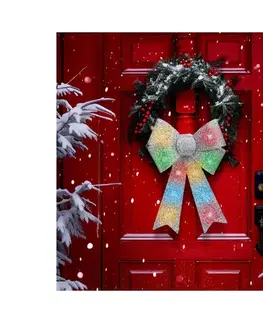 Vianočné dekorácie  LED RGB vianočná dekorácia 11xLED/3xLR44 40x30 cm strieborná mašľa gl-58956A