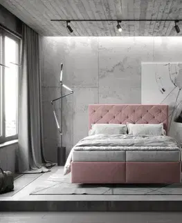 Postele Boxspring DELIFE Boxspring posteľ Dream-Great 140x200 cm mikrovlákno ružová s matracom a topperom