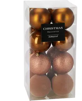 Vianočné dekorácie Súprava 16 ks vianočných ozdôb Festive Sparkles, zlatohnedá, pr. 8 cm, plast, pr. 8 cm