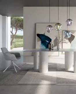 Jedálenské stoly DELIFE Jedálenský stôl Edge 240x120 reliéfne sklo perleť 3D dizajn pilier kov biela