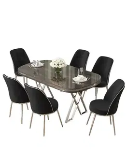 Jedálenské sety Dining Table & Chairs Set (7 Pieces) Lai - Anthracite, Chrome, Black