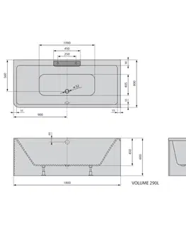 Vane POLYSAN - CASCATA R MONOLITH obdĺžniková vaňa 180x80x60cm, kaskáda nerez 73836MR.100