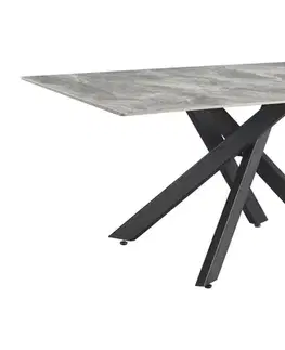 Jedálenské stoly KONDELA Zenos jedálenský stôl 160x90 cm svetlosivý mramor / čierna