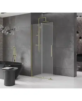Sprchové dvere MEXEN/S - Velar Sprchová zástena posuvná Walk-in 90 x 200, dekor 8 mm, zlato 871-090-000-33-50