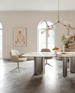 Jedálenské stoly DELIFE Jedálenský stôl Edge zaoblený 240×120 cm keramika Minas Melange bielo-béžová Troa nerezová oceľ kefovaná