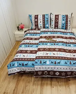 Obliečky Obliečky bavlnené Vianočné obliečky Sobíky tyrkysové TiaHome - 1x Vankúš 90x70cm, 1x Paplón 140x200cm