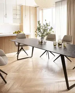 Jedálenské stoly DELIFE Jedálenský stôl Edge 300x100 keramika Laminam® Nero Greco antracitová kov šikmý čierna