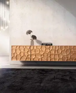 Televízne stolíky DELIFE TV stolík Solu 260 cm akácia prírodná 2 dvierka 6 zásuviek závesný 3D čelo