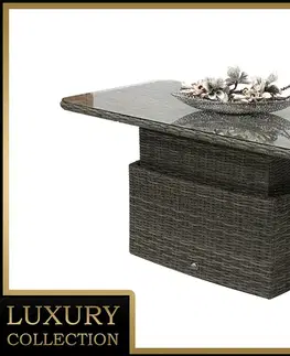 Stolčeky DEOKORK Ratanový stôl výsuvný jedálenský/odkladací 150 x 80 cm BORNEO LUXURY (sivá)