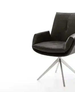 Jedálenské stoličky DELIFE Jedálenská stolička Clea-Flex mikrovlákno antracitová vintage krížová podstava široká nerezová oceľ 360° otočná hojdacia funkcia