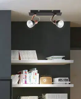 Nástenné svetlá Nástenná lampa s krycou páskou 2X50W GU10 čierna/medená MARKUS