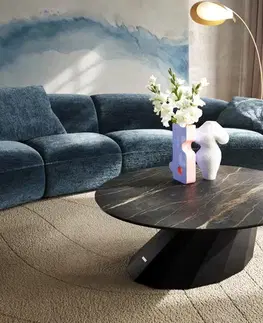 Konferenčné stolíky DELIFE Konferenčný stolík Edge okrúhly 90x90 cm keramika Laminam® Noir Desir hnedá Parabi kov čierna