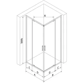 Sprchovacie kúty MEXEN - Exo štvorcový krídlový sprchovací kút 90 x 90, transparent, zlato 8110-090-090-50-00
