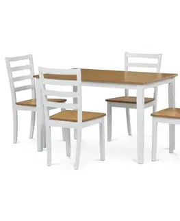 Konferenčné stolíky Jedálenský set z masívneho dreva, 5 ks, dub, biela