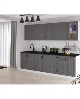 Sivý kuchynský nábytok Kuchynská linka Stilo dustgrey/biela 260 bez dosku