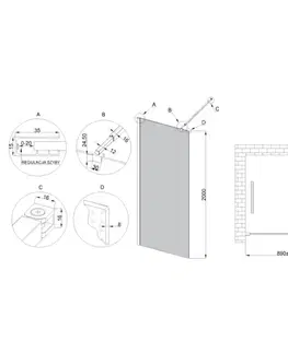 Sprchovacie kúty INVENA - Walk-in II Trend 100x200cm, grafit 8mm shiny-glass, čierna AK-32-103-S