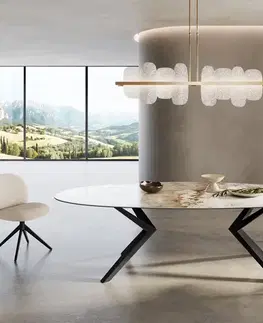 Jedálenské stoly DELIFE Jedálenský stôl Edge oválny 280x130 keramika Minas Melange bielo-béžová Zenthara hranatý kov čierna
