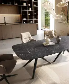 Jedálenské stoly DELIFE Jedálenský stôl Edge zaoblený 240×120 cm keramika Laminam® Nero Greco antracit Estelar okrúhly kov čierna
