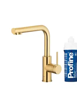 Kuchynské batérie KFA - Duero pure basic, filtrujúca s otočnou výtokovou armatúrou, brúsené svetlé zlato + profine blue s 6623-913-39