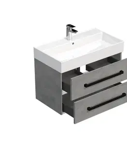 Kúpeľňový nábytok Kúpeľňová skrinka s čiernou úchytkou a umývadlom SAT Cube Way 80x53x46 cm betón mat CUBE46C802BESAT CUBE46C802BESAT