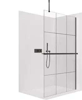 Držadlá k vani CERANO - Sprchová zástěna Walk-in Onyx Top Round L/P - 8 mm - kulatá vzpěra + polička/držák na ručníky - černá matná, industriální sklo - 160x200  CER-8050BD1476