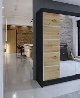 Šatníkové skrine Šatníková skriňa TALLYA 5 čierna/ dub artisan