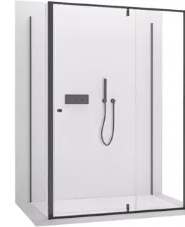 Sprchovacie kúty CERANO - Trojstenný sprchovací kút Santini UL/P - 6 mm - čierna matná, transparentné sklo - 120x80x195 - pivotový CER-8050BD7875