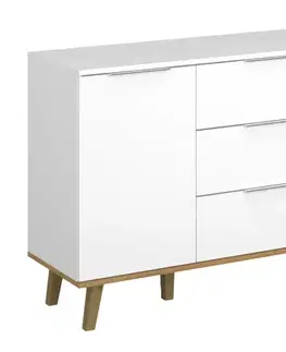 Komody KONDELA Nepu 2D3S dvojdverová komoda so zásuvkami biela / dub kamenný