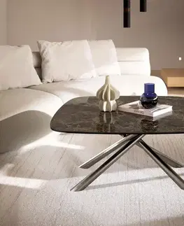 Konferenčné stolíky DELIFE Konferenčný stolík Edge zaoblený 90x90 cm keramika Laminam® Emperador Extra Lucidato tmavohnedá Sarity nerezová oceľ kefovaná