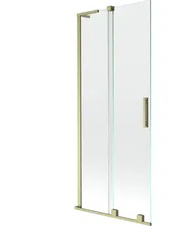 Sprchové dvere MEXEN/S - Velar L dvojkrídlová posuvná vaňová zástena 80 x 150, transparent, zlatá kartáčovaná 896-080-003-01-55