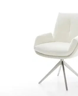 Jedálenské stoličky DELIFE Jedálenská stolička Clea-Flex bouclé mäkký béžová krížová podstava široká nerezová oceľ 360° otočný hojdacia funkcia