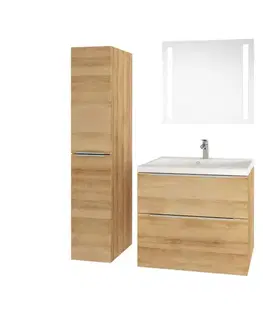 Kúpeľňový nábytok Mereo Mailo, kúpeľňová skrinka s umývadlom z liateho mramoru 101 cm, dub Riviera, elox AL madlo CN522MA
