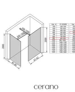 Sprchovacie kúty CERANO - Sprchová zástěna Walk-in Onyx T L/P - 8 mm - hranatá vzpěra - chrom, mléčné sklo - 90x60x200  CER-8050BD2646