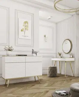 Komody ArtPS Komoda BIJOU KSZ-107 MDF | biela / zlaté nohy