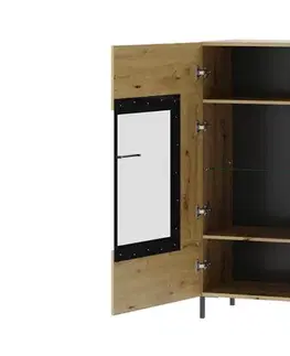 Komody a skrinky LOVENA 15 presklená vitrína, dub artisan/čierna