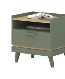 Nočné stolíky KENDY nočný stolík 1S, tlmená zelená/dub