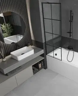 Sprchové dvere MEXEN/S - Cubik obdĺžniková vaňa 170 x 70 cm s panelom + vaňová zástena 60, čierna vzor 550317070X9506007077