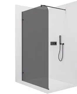 Sprchové dvere CERANO - Sprchová zástena Walk-in Orbis Round Ľ/P - 8 mm - okrúhla vzpera - čierna matná, grafitové sklo - 110x200 CER-978732