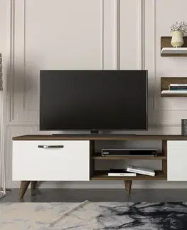 TV stolíky DENAY TV stolík na nožičkách, biela / orech