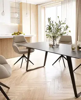 Jedálenské stoly DELIFE Jedálenský stôl Edge 200x100 keramika Laminam® Nero Greco antracitová kov šikmý čierna